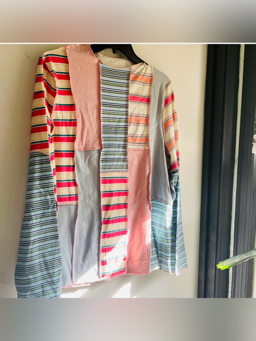 SHEIN Multicolor Patchwork Striped Long Sleeve Top - Pink, Red, Blue, Gray